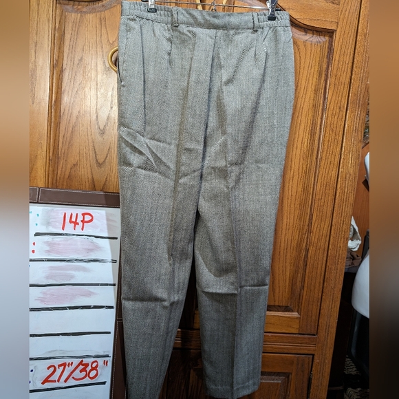 Savion 14P vintage‎ herringbone taupe pleated tapered leg slacks - Picture 5 of 7